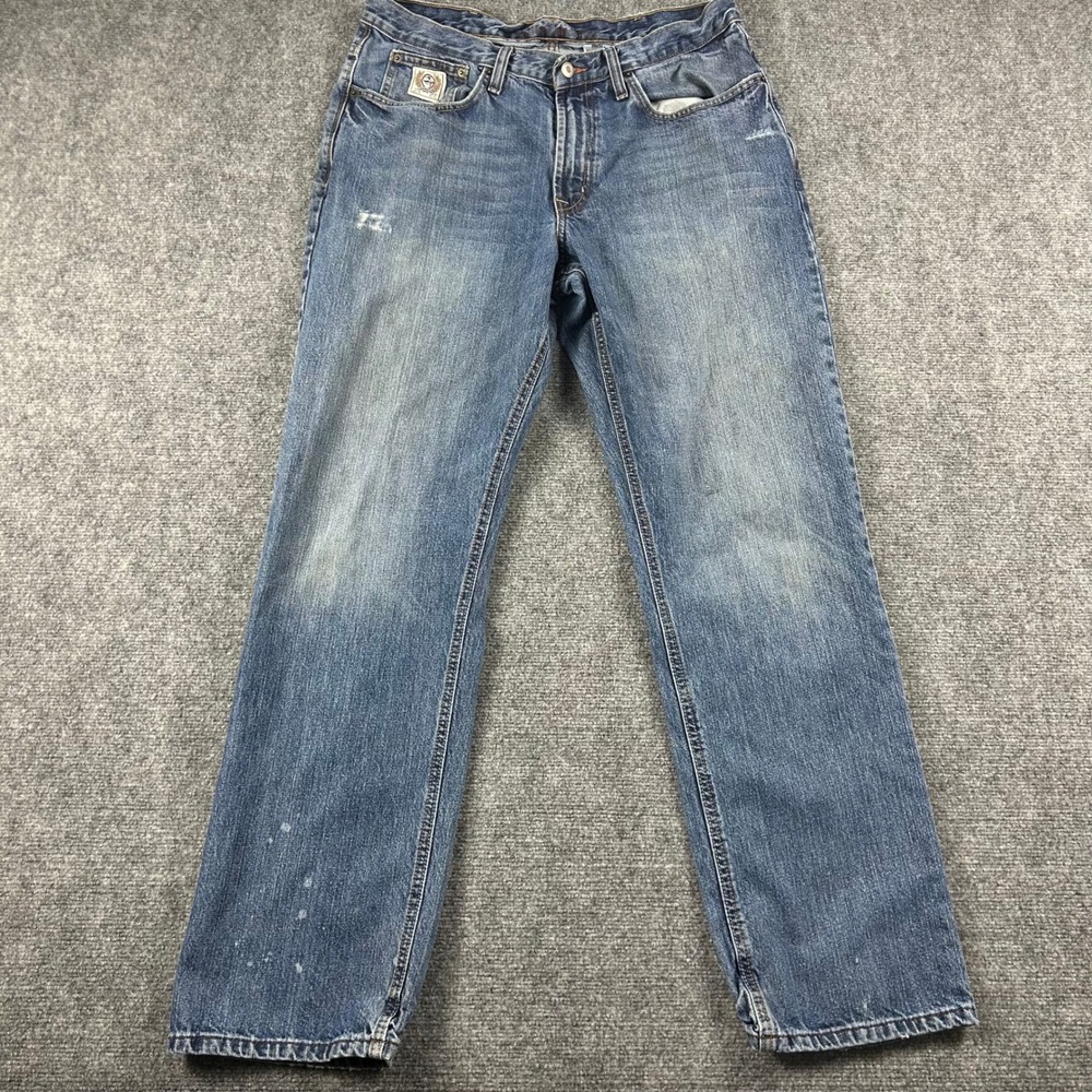 Cinch Jeans Men 36x34 Blue Straight Leg Distressed MB90834001 Western Workwear